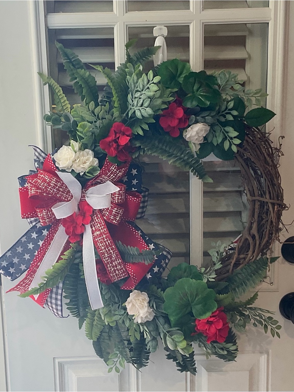 Patriotic Red White & Green Holiday Wreath with Bow